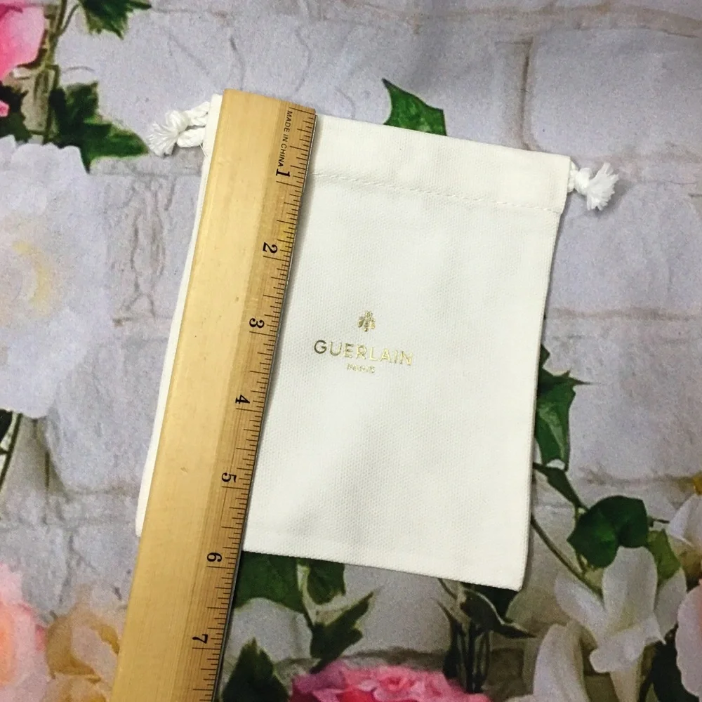 Guerlain mini small white drawstring dustbag for small items new approx 5” x 5”